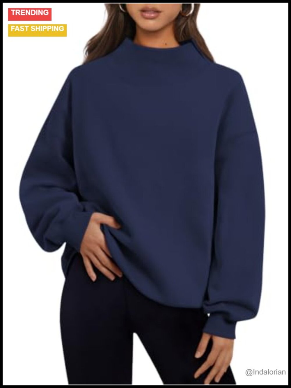 Mock Neck Oversized Fleece Lined Sweatshirt Pullover Fall Winter